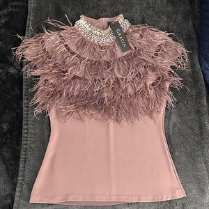 Gracia Dusty Pink Feathered Blouse